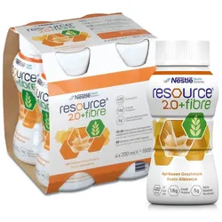 resource® 2.0 + fibre Aprikose | Hochkalorische Trinknahrung mit Ballaststoffen Aufbaukost bei Mangelernährung Flüssigkeit 4x200 ml 4x200 ml Flüssigkeit