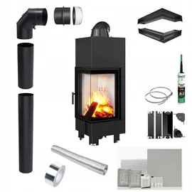 Kratki Kamineinsatz MBN Rechts 10 kW Stahl Schwarz/Abdeckplatte Glas