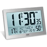 ADE Digitale XL-Funk-Tischuhr mit Thermometer und Schlummerfunktion | Silber