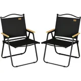 Campingstühle, 2 X Strandstuhl, Faltbar, Stahl, Holzoptik, Schwarz
