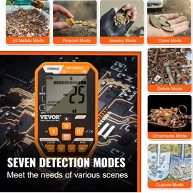 Vevor Profi Metalldetektor 7 Modi Metallsuchgerät 30cm Suchspule IP68 Tauchtiefe bis zu 3m Goldsucher mit verstellbarem Griff Golddetektor inkl. Bluetooth-Headset Präzisions-Ortungsgerät