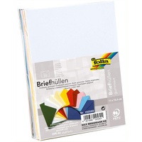 folia 150599 - Briefhüllen, Briefumschläge, Kuverts, gummiert, ca. 11 x 15,5 cm, passend für DIN A6, 50 Stück, sortiert in 10 verschiedenen Farben