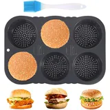 Dechoga Burger Buns Backform Silikon Rund 10cm Ø,Silikon Backform mit 6 Hohlräumen,Antihaft Silikon Brotform für Hamburger Brot Muffins Schokoladenkuchen Kuchen Kuchen Torte,Kichen Backwerkzeug