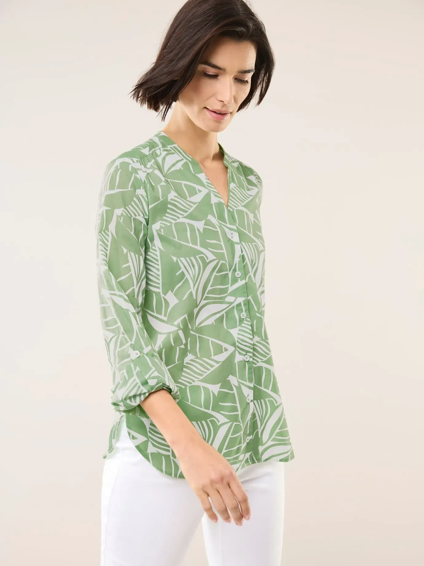 Walbusch Damen Perfect Match Bluse Grün gemustert