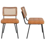 SeedWave Esszimmerstuhl 2er-Set Küchenstuhl Rattanstühle mit PU-Sitzkissen,Verstellbaren Füßen, Stützschrauben erreichen zur Höhenverstellfunktion braun