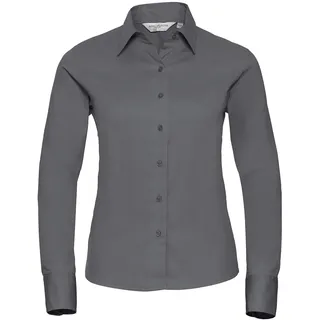 Russell Collection Klassische Twill Bluse  Langarm, zinc, S