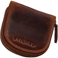 STILORD 'Cash' Wiener Schachtel Leder Vintage Münzbörse Münzetui mit Reißverschluss Slim Minibörse Kleine Geldbörse Schüttelbörse Echt Leder, Farbe:Kara - Cognac