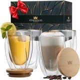 heidenfeld Original Königsglas Swing doppelwandige Gläser Set (4x 350 ml) - Latte Macchiato Gläser - Design Premium Glas - Cocktailgläser - Kaffe & Cappuccino Tassen - Teegläser Set - Thermogläser