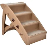 Rutschfeste Hundetreppe Klappbar Mit Halterung 4-stufen, Haustiertreppe Katzentreppe Mit Teppichboden 62,5 X 39 X 49cm Braun - Costway