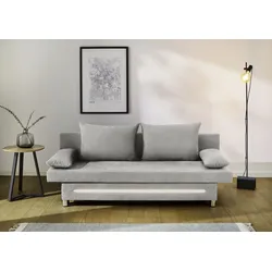 Schlafsofa JOCKENHÖFER GRUPPE "Sunrise, mit dimmbarer LED-Beleuchtung", grau (hellgrau), B:191cm T:80cm, Korpus: 100% Polyester, Kissen: 100% Polyester, Sofas, Gästebettfunktion, Stauraum/Bettkasten, mit Kissen