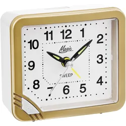 Quarzwecker ATLANTA, gold (goldfarben, weiß), Wecker, ideal für Reisen, Geschenkidee, Leuchtzeiger, Weckwiederholung, analog