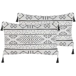 Dekokissen 2er Set SCHEFFLERA Samtstoff 30 x 50 cm Weiß Geometrisches Muster