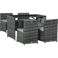 Outsunny Polyrattan Gartenmöbel für 4 Personen, Rattan Essgruppe mit Sofa Garnitur, wetterfest, Stahl, Grau   Aosom.de