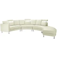 7-Sitzer Sofa Leder creme halbrund mit Ottomane ROTUNDE