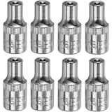 QUARKZMAN 1/4" x E5 Torx Bit Set, 8 Stück Torx Nuss Set Schrauber Sechskant Steckschlüsseleinsätze, Antrieb Tiefnuss Stern-Stecknuss für Auto Reparaturen Hauswartung DIY Handarbeit