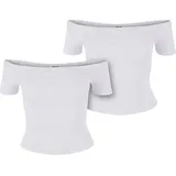 URBAN CLASSICS Ladies Organic Off Shoulder Rib 2 Pack Top - Weiß
