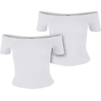 URBAN CLASSICS Ladies Organic Off Shoulder Rib 2 Pack Top - Weiß