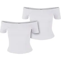 URBAN CLASSICS Ladies Organic Off Shoulder Rib 2 Pack Top - Weiß