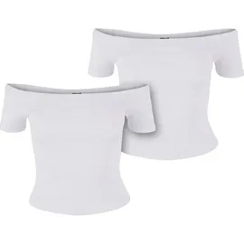 URBAN CLASSICS Ladies Organic Off Shoulder Rib 2 Pack Top - Weiß