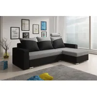 Fun Möbel Ecksofa Sofa NORA mit Schlaffunktion Schwarz/ Hellgrau Ottomane Rechts - Schwarz