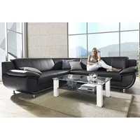Ecksofa TRENDMANUFAKTUR "Rondo wahlweise mit Schlaffunktion, bequeme Armlehnen", schwarz, B:267cm H:85cm T:247cm, Microfaser PRIMABELLE (100% Polyester);Kunstleder SOFTLUX;Struktur (54% Polyacryl, 46% Polyester);NaturLEDER (echtes Rindsleder) in Sitz und Rücken, Korpus Kunstleder SOFTLUX, Sofas, Ecksofa, L-Form, wahlw.mit Federkern, Füße chromfarben, Unser Dauertiefpreis