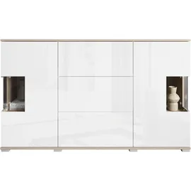 INOSIGN Sideboard "Kenia", weiß (eiche sonoma, weiß hochglanz), B:150cm H:89cm T:39,5cm, FSC-zertifizierter Holzwerkstoff, Glas, Hartfaserplatte, Kunststoff, Sideboards, Sideboard, mit 3 Schubladen, 6 Fächern, Glastüren, Breite 150 cm, Topseller