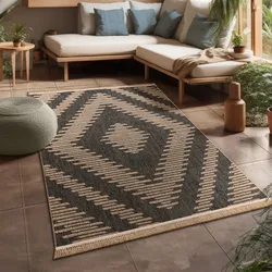 Teppich PACO HOME "Cologne 494", grau (anthrazit), B:120cm H:11mm L:160cm, Polypropylen (PP), Teppiche, Flachgewebe, meliert, Rauten Motiv,, mit Fransen, Outdoor geeignet