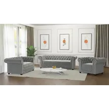 s-style möbel SITZGARNITUR mit Schlaffunktion 3+2+1 Chesterfield Nyx Grau Samt