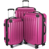 Hauptstadtkoffer Alex - 4 Doppel-Rollen 3er Koffer-Set Trolley-Set Rollkoffer Reisekoffer, TSA, (S, M - L), Magenta