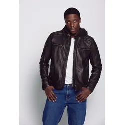 Bikerjacke JCC "993", Herren, Gr. 54, schwarz, Obermaterial: 100% Leder, Schaf / Futter: 100% Polyester / Kapuze: 65% Polyester; 35% Baumwolle, mit Knopf, Jacken