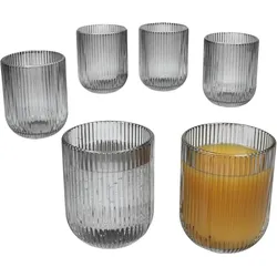 Agata 6x Wassergläser grau 250ml Glas Relief Cocktails Saft Limo Dessert-Glas