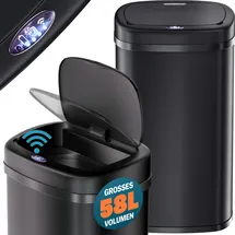 monzana MONZANA® Edelstahl Mülleimer Küche 58 L Automatik mit Bewegungssensor Soft-Close-Deckel Wasserdicht USB-Kabel Smarter Abfalleimer Müllbehälter Schwarz
