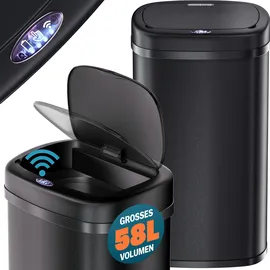 monzana MONZANA® Edelstahl Mülleimer Küche 58 L Automatik mit Bewegungssensor Soft-Close-Deckel Wasserdicht USB-Kabel Smarter Abfalleimer Müllbehälter Schwarz