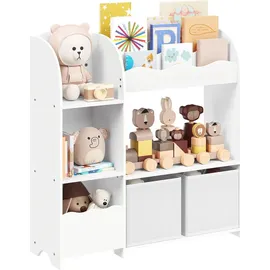 Songmics Bücherregal Kinder, Kinderregal, Spielzeugregal mit 2 Aufbewahrungsboxen, für Bücher, Kinderzimmer, Spielzimmer, Wohnzimmer, wolkenweiß