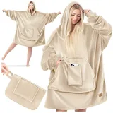 Kesser KESSER® Hoodie Decke Kuscheldecke mit Ärmeln Deckenpullover Vielseitig Tragbare Decke zum Anziehen für Damen & Herren, Sweatshirt Warm Kuschelpullover Erwachsene weich Ärmeldecke Oversize