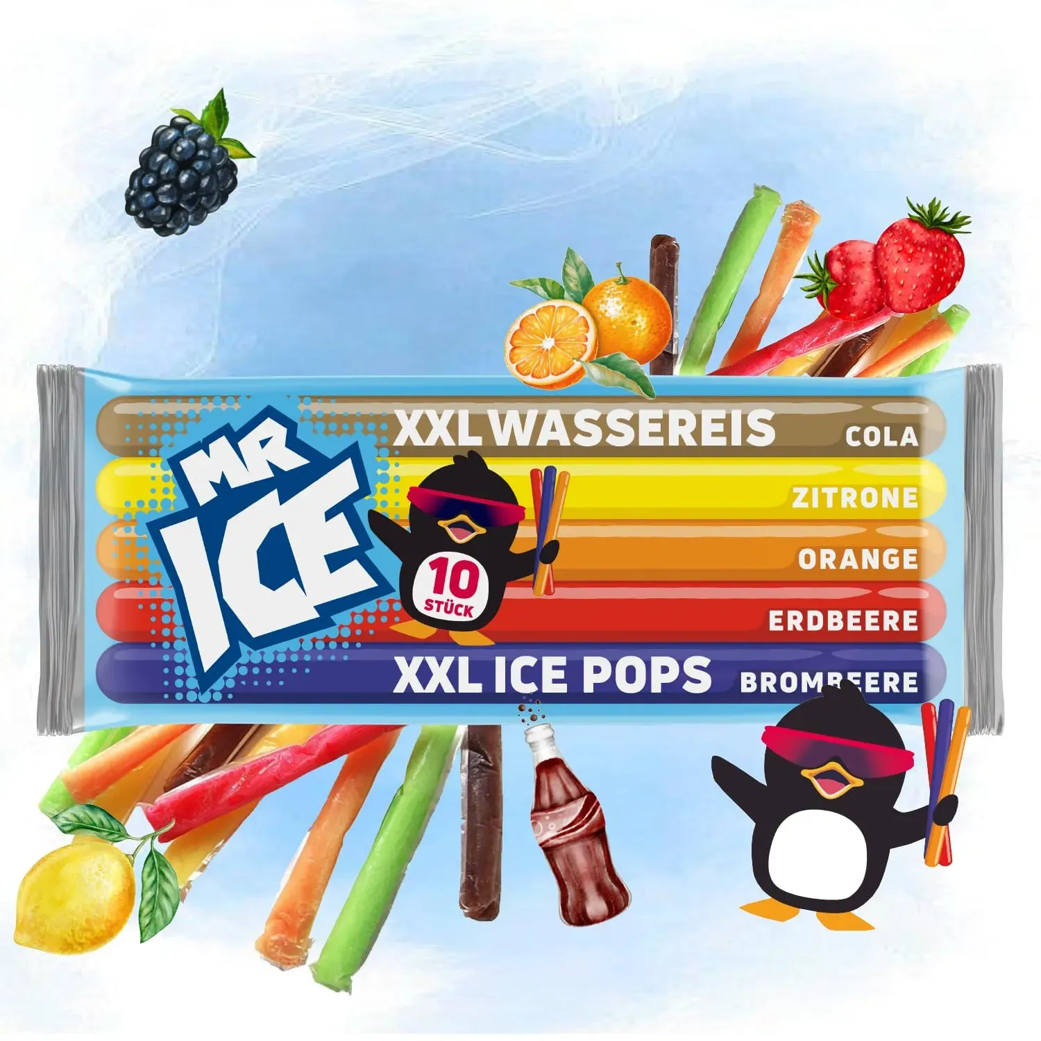 MR ICE Wassereis 10 x 60ml Icesticks mit 5 Geschmacksrichtungen - Fruchteis  zum Selbsteinfrieren