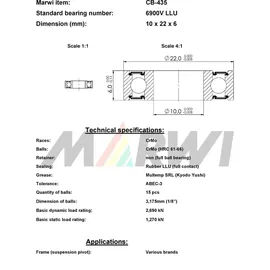 Union Kugellager Cb-435, 6900V Llu 10X22X6