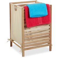 Relaxdays Relaxdays, Natur/beige Wäschekorb Holz & Baumwolle, 60 L, Bad Wäschesammler für Schmutzwäsche, HxBxT: 63,5 x 43 x 43 cm