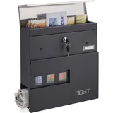 Relaxdays Briefkasten Schwarz inkl. Zeitungsfach