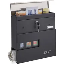 Relaxdays Briefkasten Schwarz inkl. Zeitungsfach
