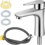 HIULLEN Kaltwasserhahn Gäste WC, Klein Wasserhahn Kaltwasser, Einhebel Wasserhahn Bad, Gäste WC Wasserhahn mit 60cm Anschlussschlauch, Kleine Armatur Gäste WC für Gäste WC Bad Kaltwasserarmatur