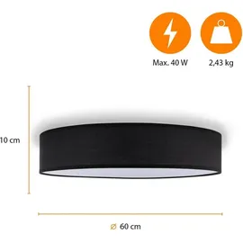 smartwares Deckenleuchte Textilschirm 60 cm Ø 4x E27 Metall IP20 Schwarz