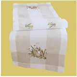 texpot Tischdecke Tischläufer Stickerei Hase ecru Leinenoptik Ostern, bestickt braun rechteckig | 40 cm x 90 cm