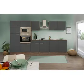 Respekta Küchenzeile Economy 330 cm Grau Seidenglanz-Eiche