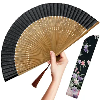 OMyTea Faltbarer Handfächer für Frauen,Faltbarer chinesischer japanischer Vintage-Bambusseide Fächer,für Hot Flash, Kirche, Dekoration, EDM, Musikfestival, Tanz, Performance, Geschenk (Sexy Bambus)