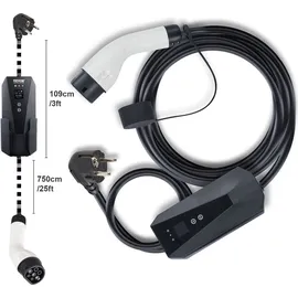 Vevor Tragbares EV-Ladegerät mit LCD-Display 3,68 kW Ladegerät für Elektrofahrzeuge EV-Ladekabel Typ 2(IEC62196) CEE 7/7 Stecker 16A 1-Phasig EV-Ladestation 8,6m Kabellänge IP66 Wasserdicht Wallbox