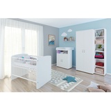 nonjoo. Babyzimmer Lunis Set 5: best. aus Babybett, Kommode, Wickelaufsatz, Wandboard, Regal mit 6 Fächern und Kleiderschrank 2-trg.