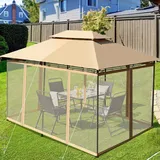 COSTWAY Pavillon Metall 3x4m, Gartenpavillon mit abnehmbaren 4 Seitenwänden, Gartenzelt Luxus, Festzelt Partyzelt Stabil, fürs Picknicken, Grillen, Hochzeiten (Braun)