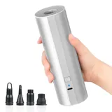 Kabellose Elektrische Luftpumpe mit 2×2000mAh Wiederaufladbarem Akku für Pool, Schlauchboot & Luftmatratze - Schnellfüll Inflator mit 4 Düsen (Silber)