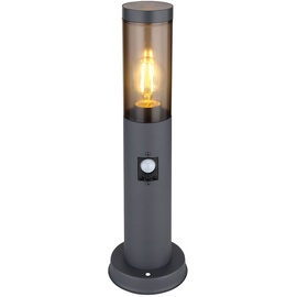 GLOBO Außenbeleuchtung Standleuchte Sockelleuchte rauch anthrazit Außen mit Bewegungsmelder Garten Stehlampe, Metall Kunststoff, 1x E27, DxH 7,6x45 cm, 2er Set